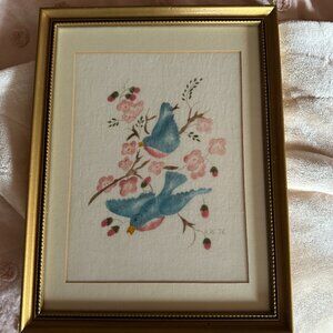 VTG Gallery Framed Original Bluebirds Watercolor Painting Artist Signed A.W. 76